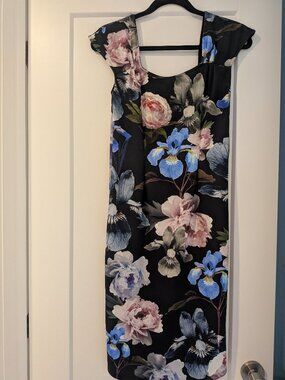 "Tu" black dress with pink and blue floral print  - size 8